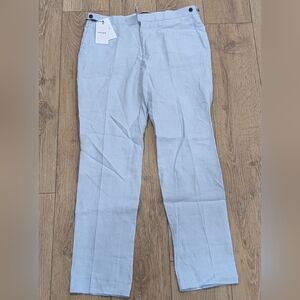 $240 Mens REISS "Kin T" Linen Flat Front Pants Soft Blue 32